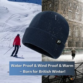 TOP-EX Winter Waterproof Beanie Hat for Men Women Warm Fleece Lined Cold Weather Hats for Golf Walking Running Fishing Hunting S/M Navy