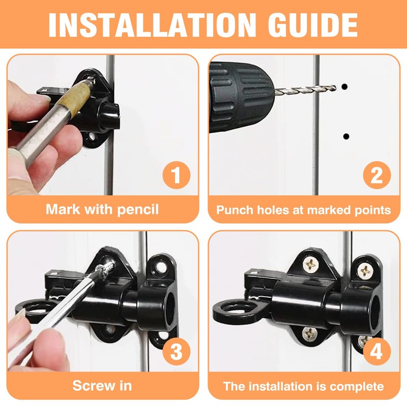Automatic Locking Door Bolt, Pack of 2 Spring Deadbolt Lock,