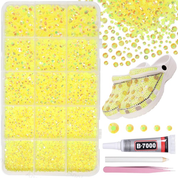 12000Pcs Yellow Rhinestones for Bedazzling Kit, 2/3/4/5/6mm Mix Sizes Jelly