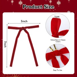24Pcs Red Bows for Christmas Tree,Christmas Tree Bows,Velvet Bows Christmas, 5x7 Inches Velvet Ribbon Bows, Velvet Christmas Ornaments for Gift Wrapping Wreaths Garlands, Christmas Decor (Red)