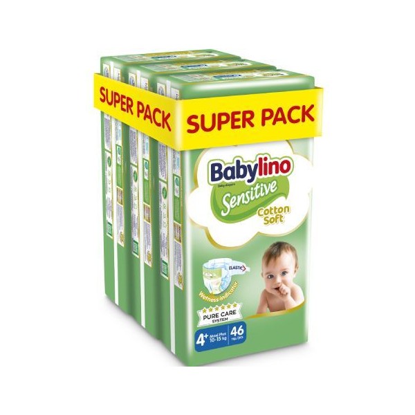 Babylino Sensitive Cotton Soft No4+ (10-15 Kg) Super Pack 3x46, 138τμχ (3x5201263082597)