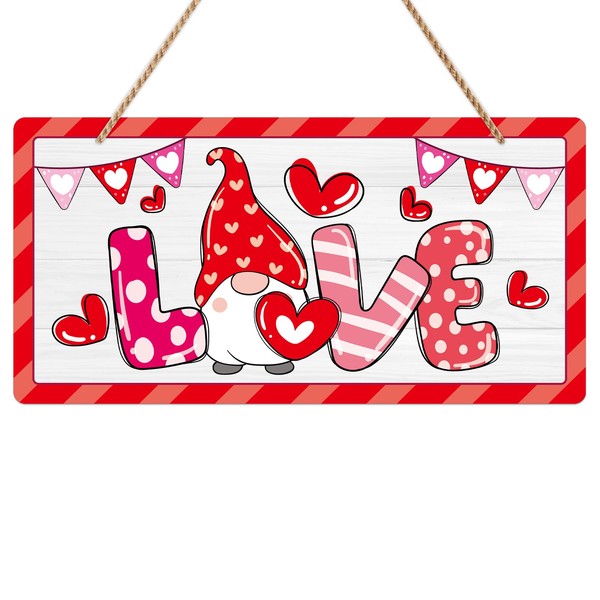 WaaHome Love Heart Valentines Day Sign Wreath for Front Door Decor, Pink Red Gnome Valentines Hanging Door Decorations, Valentine's Day Door Sign Hanger for Home Wall Indoor Outdoor Party Decorations