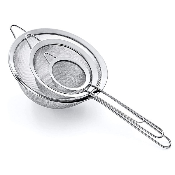 NJJYBROS Fine Mesh Strainer, 3Pack Flour Sifter, Stainless Steel Strainers