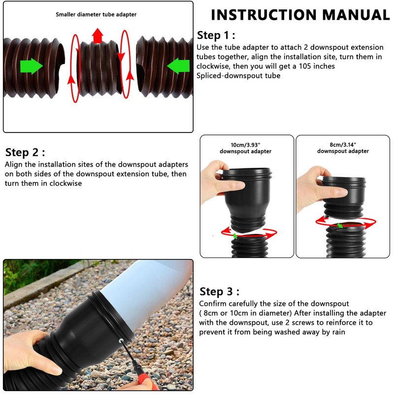 Collecting Basin, Downspout Extension Set, Rain Gutters Downspout Extenders, Flexible