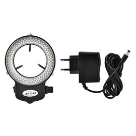 144 LED Ring Light Source Microscopes Stereo Microscopes Brightness Adjustable Ring Lamp for Microscope Camera Industrial Accessories with Power Supply (Black EU Plug)