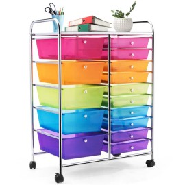 15-Drawer Utility Rolling Organizer Cart for Multi-Use Storagecolor: Black Color