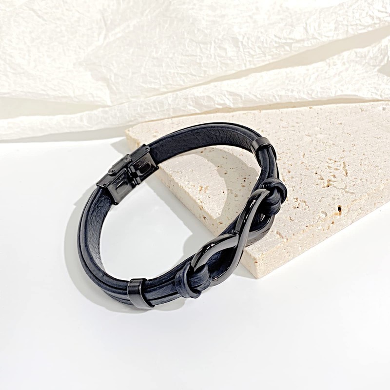 Titruebe Men's Leather Infinity Bracelet with Stainless Steel Clasp -