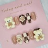 Cozy check brown bear nail tip - Coffin Egg /