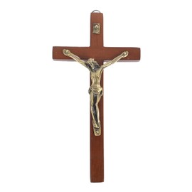 White Deer 6 3/4" Wood Cross with Crucifix (Brown)