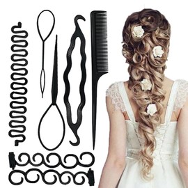ZZJB Women's Hair Styling Set of 7 Pieces - Hair French Braid Tools and Accessories (Black 7-piece set)