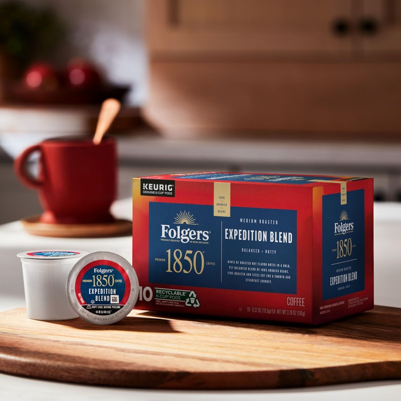 1850 by Folgers Pioneer Blend Medium Roast Coffee, 10 Keurig