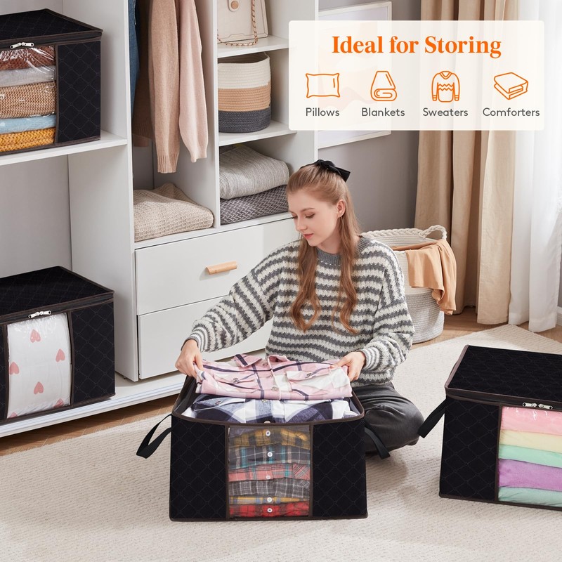 Lifewit 4 Pack Large Clothes Storage Bags Boxes with Lids,