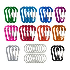 Relaxdays Carabiner, set of 30, 14 key rings, key rings, camping, 5 cm, aluminium, carabiner hook, colourful