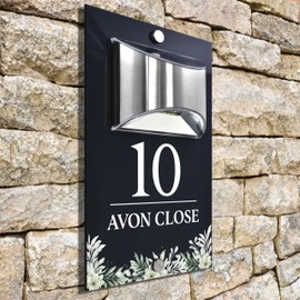 Custom Signs Solar Illuminated Modern Anthracite House Number Sign 24cm x 14.5cm Decorative Sage Design