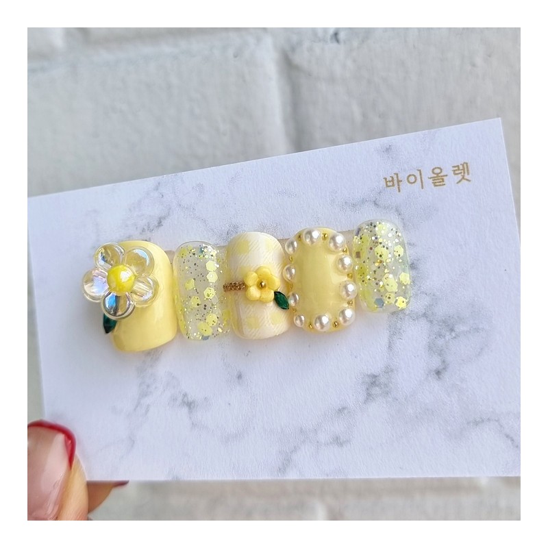 Nilla Flower Handmade Nail Tips - Long Square / 닐라