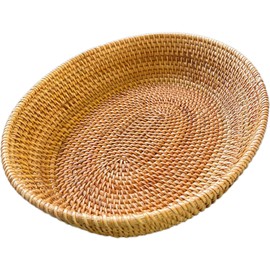 amololo 16 Inch Tabletop Rattan Friut Serving Basket with 4" HighWall, Natural Brown Trapezoid Wicker Basket Tray for Countertop, Woven Vanity Basket Bowl Key Holder for Home Décor