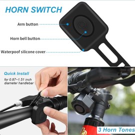 WSDCAM Rechargeable Electric Bike Horn Alarm with Remote, 110dB Loud Bike Horn for Adults Waterproof Bicycle Horn with Vibration Bicycle Alarm Anti Theft Electric Scooter Bike Accessories