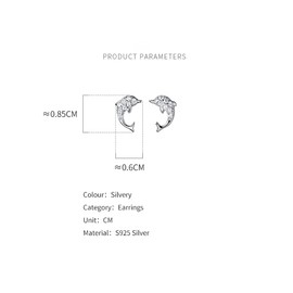 Tiny Dolphin Stud Earrings S925 Sterling Silver Cubic Zirconia Animal Fish Earring Stud Post Cartilage Piercing Hypoallergenic Cute Jewellery for Women Girls, Sterling Silver, Cubic Zirconia