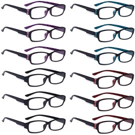 BFOCO 12-Pack Small Lens Reading Glasses for Women Spring Hinges Pattern Design Ladies Readers +3.50