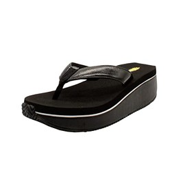Volatile Women's Cafe Metallic Wedge Sandal, Black, 6 B US