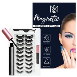 10 Reusable Magnetic Eyelashes with Applicator & 2 Magnetic Eyeliners | No Glue Needed | Lightweight, Waterproof & Easy to Apply for All Eye Shapes Grey