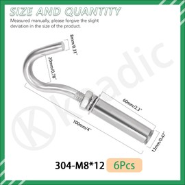 Keadic 6Pcs M8 Expansion Hook,304 Stainless Steel Concrete Wall Hook, Expansion Anchor Bolt Open Cup Hooks Heavy Duty Concrete Hook for Concrete Brick and Stone