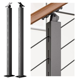 Deck Man 2 Pack Cable Railing Post Stainless Steel Adjustable Angle Intermediate Post for 1/8" Deck Cable Railing, Black