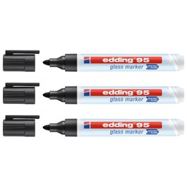 Edding 3 x Glass Surface Markers 95 Black Round Tip 1.5-3mm