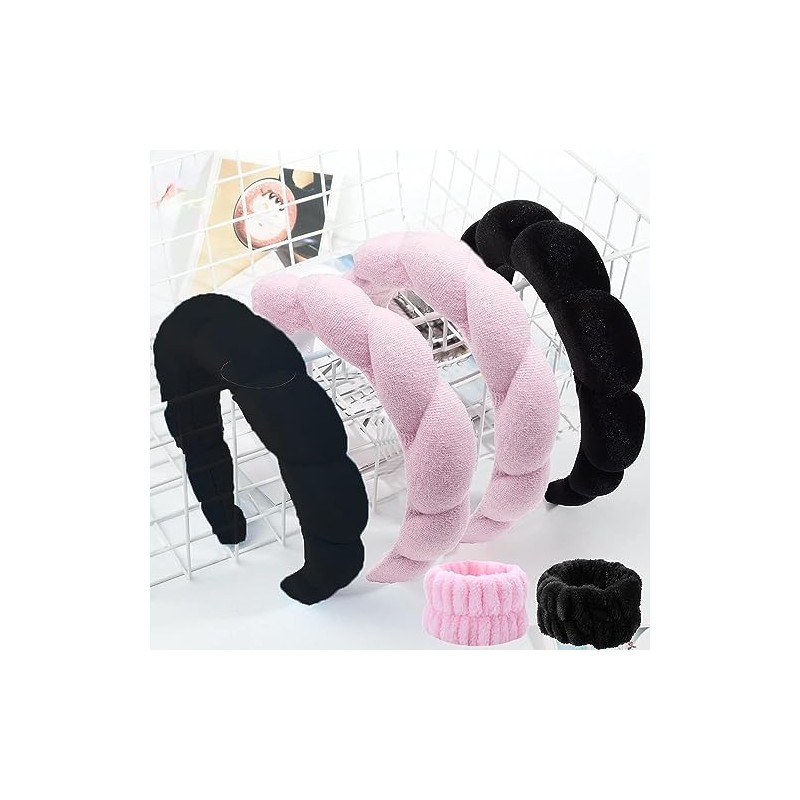 7 piezas MEISO en negro: diadema esponja nube, 6 muñequeras