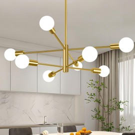 BesLowe 8-Light Modern Sputnik Chandelier, Mid Century Gold Chandeliers Lighting, Farmhouse Ceiling Hanging Light Fixture for Dining Room Bedroom Living Room Kitchen Foyer, Height Adjustable