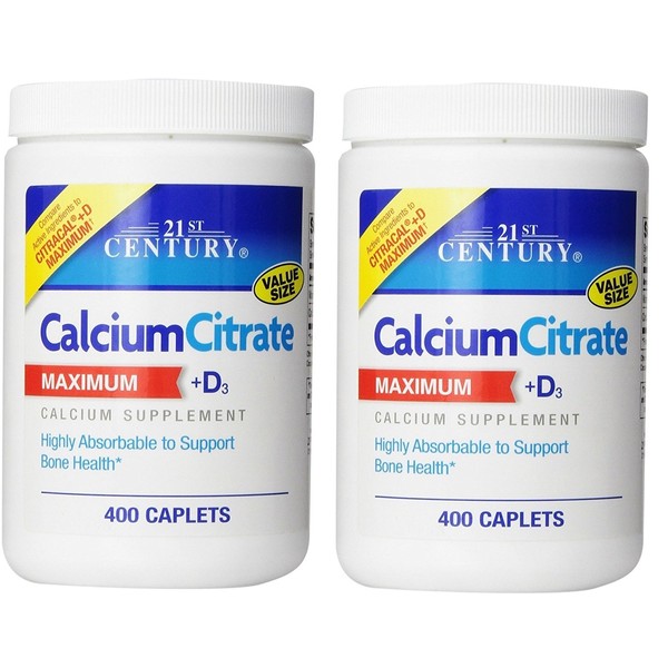 21st Century Calcium Citrate Plus D Maximum Caplets, 400 Count (Pack of 2)