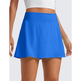 CRZ YOGA High Waisted Flowy Tennis Skirts for Women - Mini Lined Pickleball Casual A Line Skorts with Pockets Sparkle Blue Small