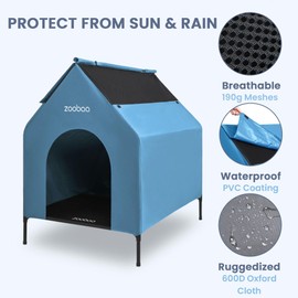 29" 2-in-1 Dog House for Medium Dogs, Elevted Dog House Outdoor/Indoor, Puppy Shelter Outside,Water Resistant 600D PVC and Durable 2x1 Textilene Raised Dog Bed(Blue)