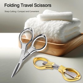 2 Pack Folding scissors,safe portable scissors,small scissors,mini scissors,tsa scissors，stainless steel telescopic cutter - Gloden and Sliver