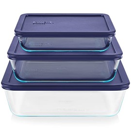 Pyrex Simply Store (3-Pack) Rectangular Glass Food Storage Containers Set, (3, 6 & 11 Cup) Meal Prep Containers With BPA-Free Lids, Dishwasher & Microwave Safe