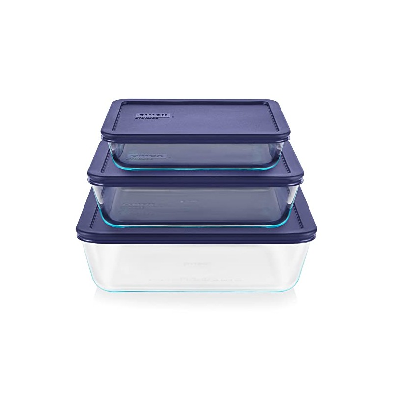 Pyrex Simply Store (3-Pack) Rectangular Glass Food Storage Containers Set,