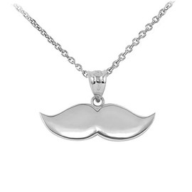 Sideways Crosses Fine 925 Sterling Silver Cute Mustache Charm Pendant Necklace, 20"