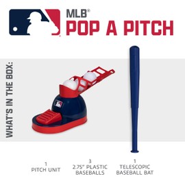 Franklin Sports Kids Baseball Pitching Machine - Pop A Pitch Batting Machine with Youth Bat + 3 Plastic Balls - Boys + Girls Toy