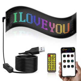 Portable LED signs Customizable Display USB Scrolling LED car sign Flexible RGB Store Sign DIY，APP control for Car Holte Store and Bar, 5V, 20 * 64Led