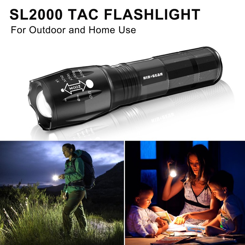 HinsGEAR 1 Mode Flashlights 4 Pack, Super Bright Zoomable LED