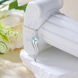 IZZBAT Italian Horn Pendant Necklace for women Horn Necklace Silver With Birthstone of Mar For Her Horn Pendant Necklace Protection Fine jewelry