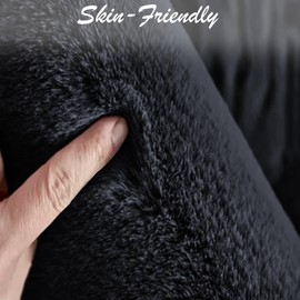 BedLooms Rugs Living Room 60x110 cm, Fluffy Faux Rabbit Fur Black Area Rugs for Bedroom Rug – Machine Washable Rug Thick Low Pile Floor Carpet Bedside Rug for Kids Room, Non Shed & Anti Slip Rug