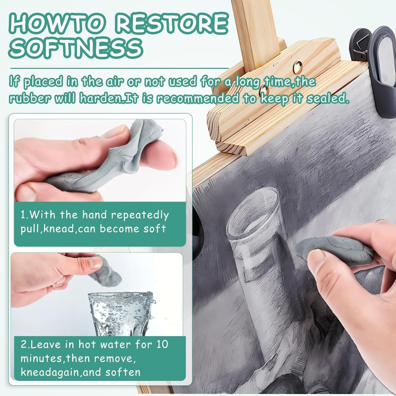 4Pcs Kneaded Art Erasers, Grey Kneadable Artists Putty Rubber,Create Highlights,