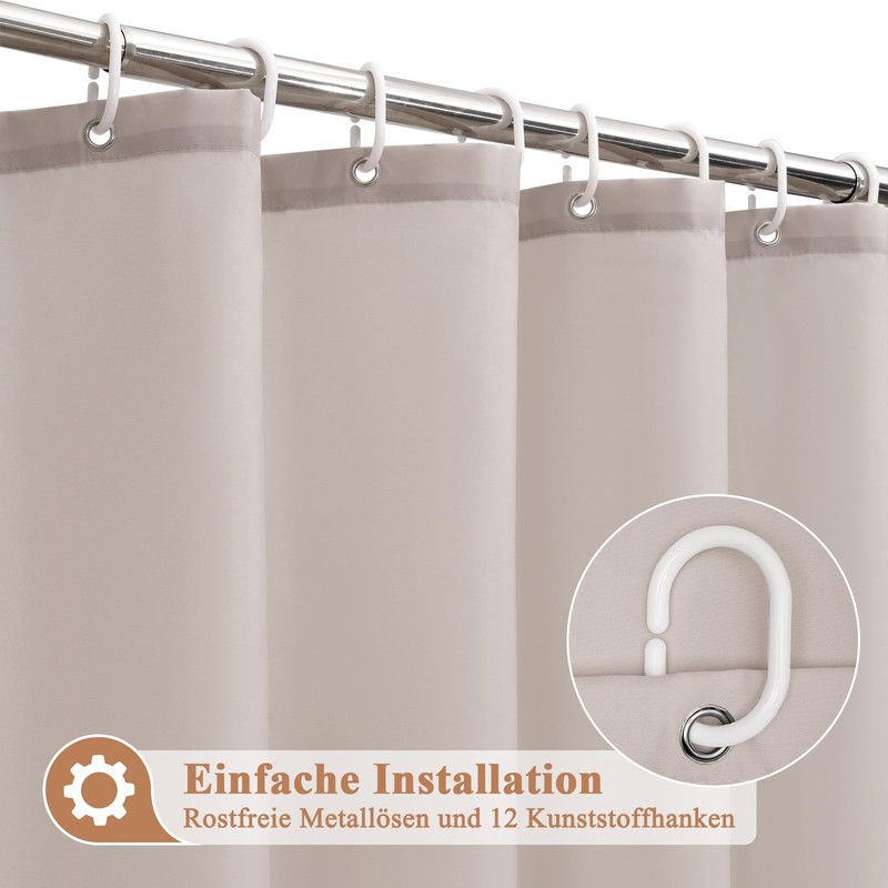 EurCross Shower Curtain 180 x 180 cm Sand Textile Fabric