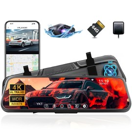 YKT 4K/2K Mirror Dash Cam, Starvis2 IMX678 Rear View Mirror Camera for Car with 64GB Card, 10' Touch Screen Front and Rear View Dual Camera with WiFi GPS, Night Vision, G-Sensor, Reverse Assist (H9-2)
