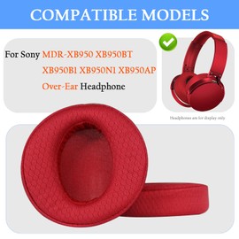 Quick Fit Replacement Earpads Sweatproof Ear Cushions for Sony MDR-XB950BT XB950B1 XB950N1 XB950AP Bluetooth Wireless Headphones Gaming Headsets,Ear Pads with Breath Mesh & Isolation Foam (Red)