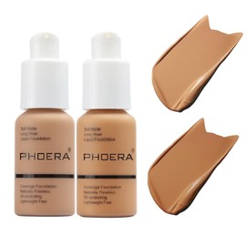 2 Pack PHOERA Foundation 105# Sand and 106#Warm Sun,Soft Matte Oil Control Liquid Foundation.