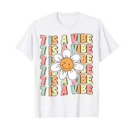 Seven Is A Vibe Cute Groovy 7th Birthday Party Daisy Flower T-Shirt