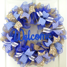 Jute burlap everyday year round welcome wreath; red white brown