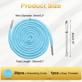sourcing map 20pcs Drawstring Cords 51" Replacement Drawstring Hoodie String Sewing Tool with Easy Threader for Hoodie Sweatpants Jackets Pants Hats Coats Bags, Light Blue